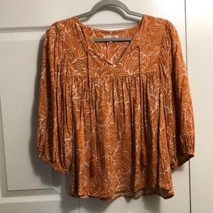 Orange Leaf Print Women's Top